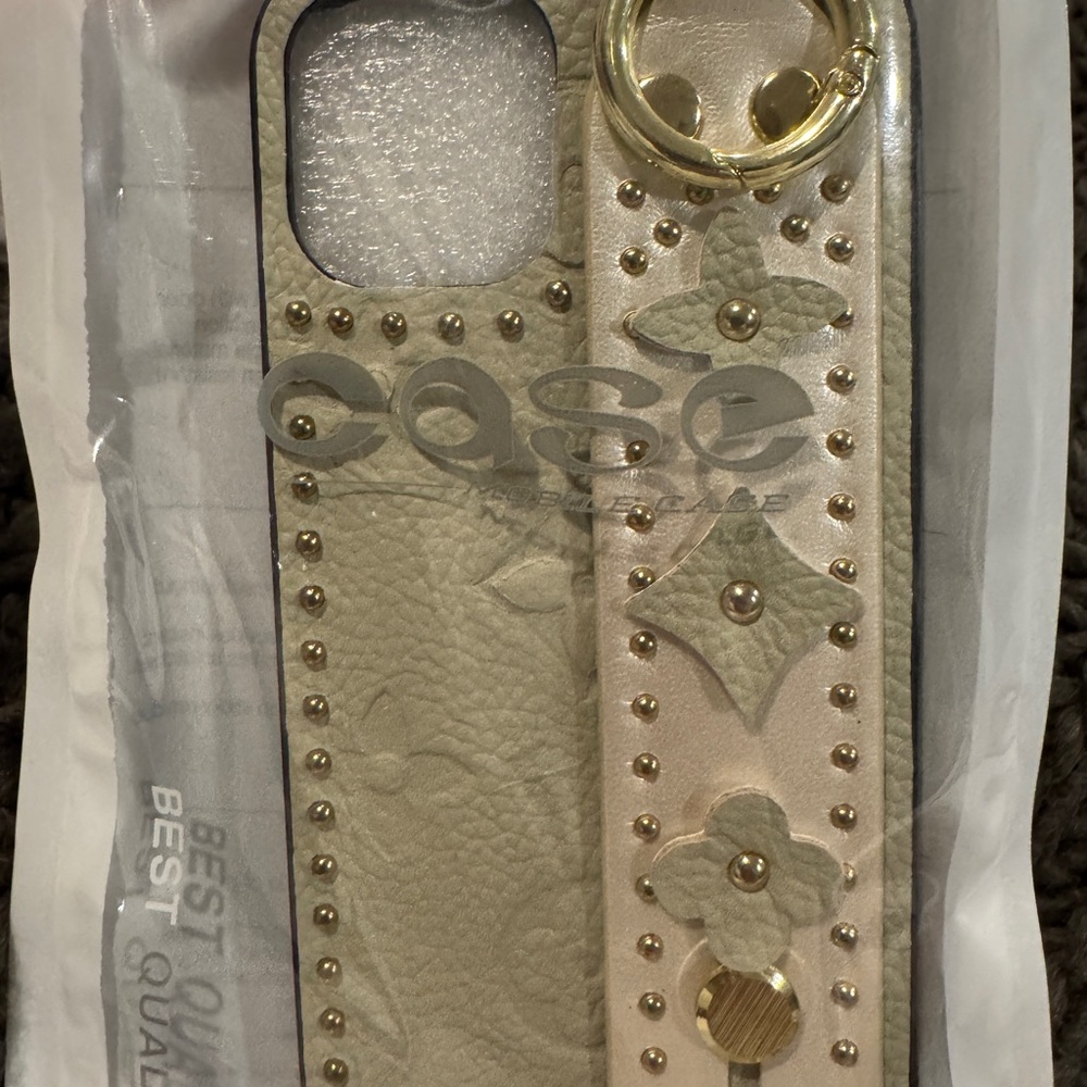 Luxury Inspired Off White and Gold Studded iPhone 12 mini Case
